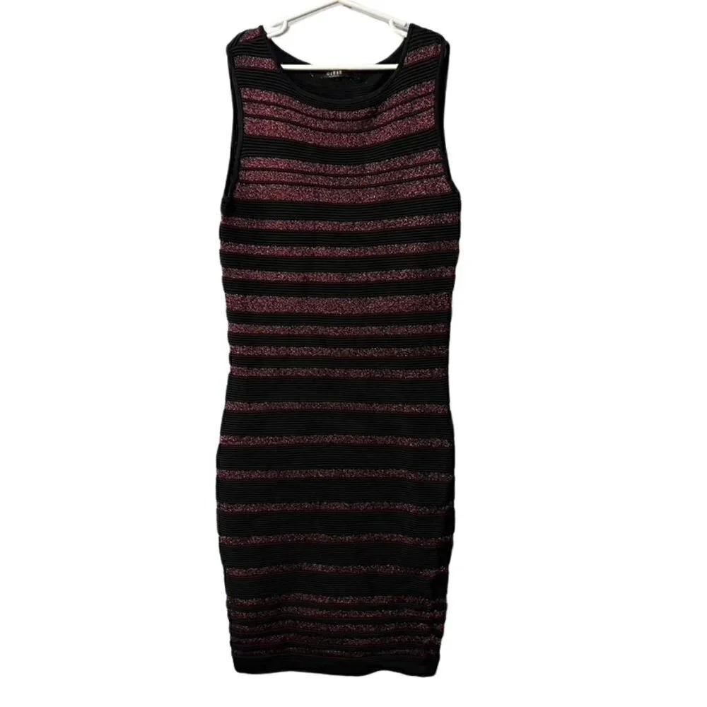 Guess dark pink sparkle  and black fitted dress size XS‎